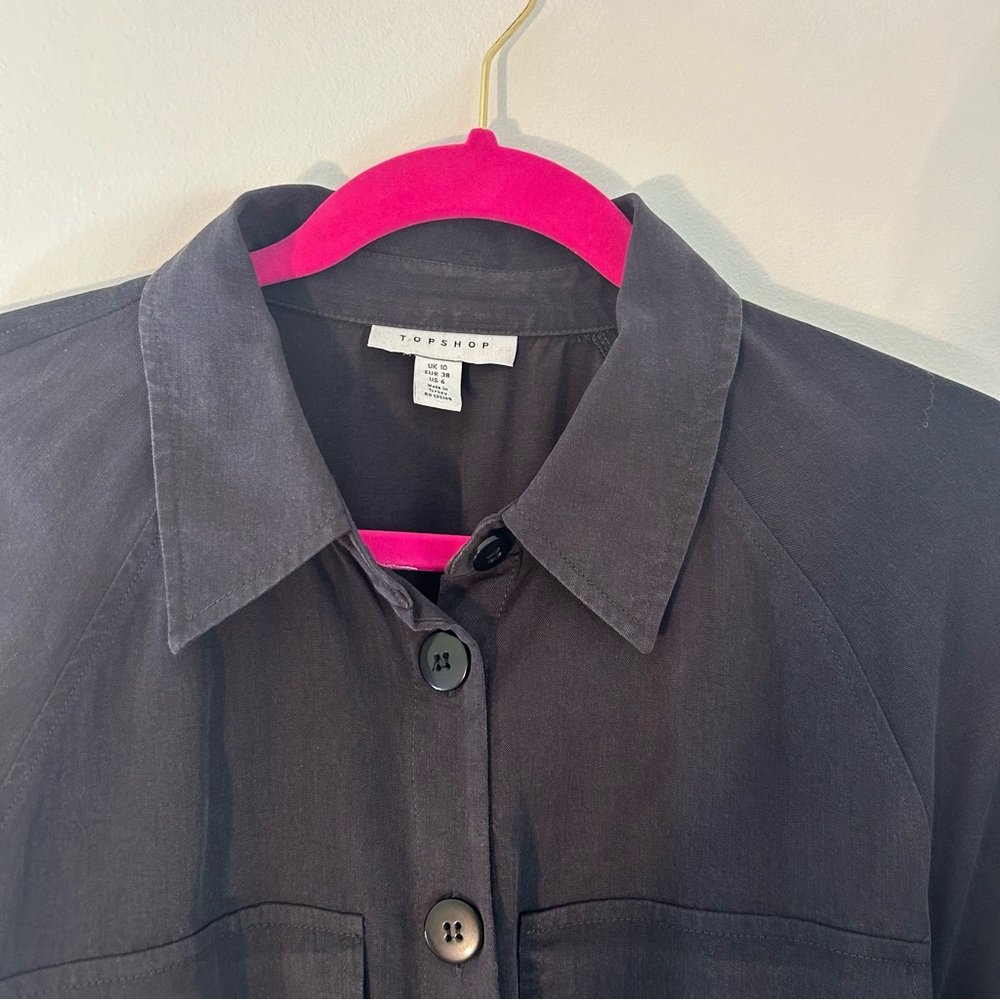 Topshop Utility Lyocell Midi Shirt Dress Belted Dark Grey Charcoal Maxi - Picture 9 of 11